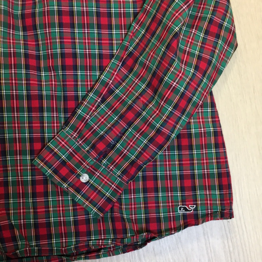 Vineyard Vines Plaid Girl’s XL 16 Shirt Christmas Plaid Red & Green Holidays - Picture 4 of 5